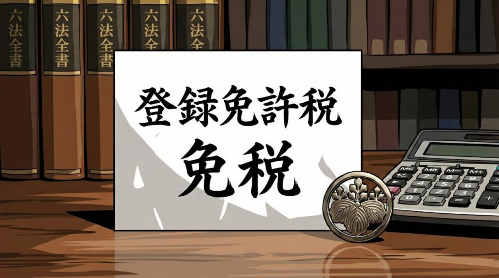 登録免許税免税の書類と司法書士バッジ
