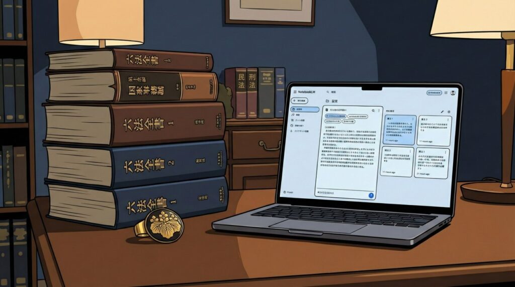 デジタルスキャンされタブレットに取り込まれる六法全書のイメージ図